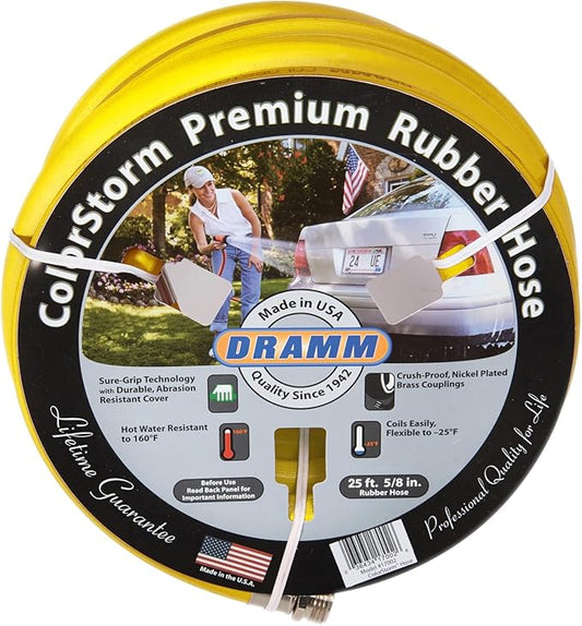 Dramm ColorStorm Premium Rubber Garden Hose – 75 ft Heavy Duty 3/4" Water Hose – Kink Resistant, Crush-Proof Nickel-Plated Couplings – Made in USA - Orange