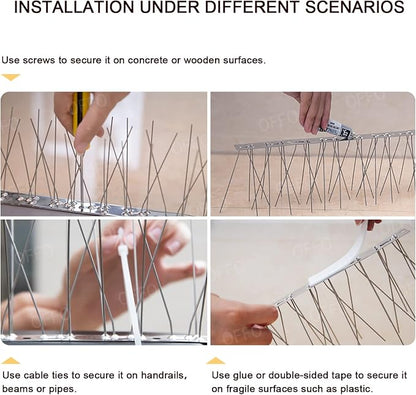 OFFO Bird Spikes with Stainless Steel Base, Covers 73.7 Feet(22.5m) Durable Bird Spikes Arrow Pigeon Spikes Fence Kit for Keeping Small Bird, Crows and Woodpeckers Away
