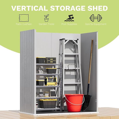 Devoko 5x3 Resin Outdoor Storage Shed with Floor, Waterproof Plastic Outdoor Tool Cabinet with Lockable Doors for Lawn Backyard Garden, Light Gray