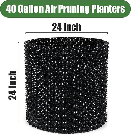 RooTrimmer Air Pruning Containers, 40 Gallon Air Pruning Planters, Sturdy Plastic Roots Control Planter Container for Tree Grow Outdoor, Garden Self-Planting Planters, Size 24"x24", Black, 2P