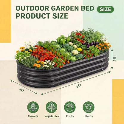 Land Guard 2 Pcs 6ft Metal Raised Garden Bed, 6 x 3 x 1 Galvanized Planter Raised Beds for Vegetables, Grey