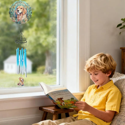 Dog Metal Wind Chimes - Windchimes with Wind 3D Spinners Outdoors | Golden Retriever Art Hanging Decor for Garden Patio Yard Indoor Balcony Home Birthday Gifts for Women Dogs Mom Friends
