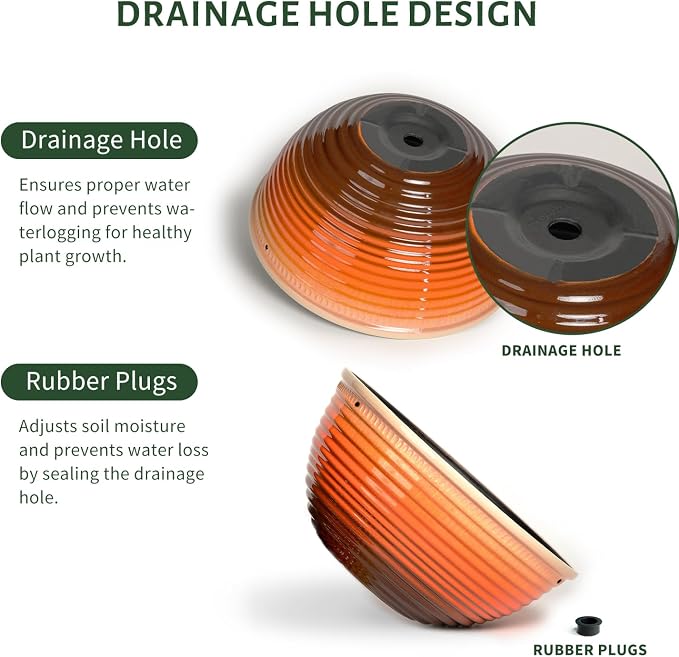 Vanslogreen 2 Pack Hanging Planters for Indoor Outdoor Plants, 10 Inch Hanging Planter with Drainage Hole & Plug Glazed Hanging Baskets Flower Pots for Garden Home, Orange