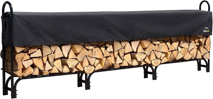 ShelterLogic 12' Adjustable Heavy Duty Outdoor Firewood Rack with Steel Frame Construction and Water-Resistant Cover