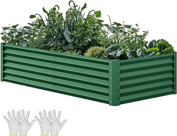 YITAHOME 6x3x1.5ft Galvanized Raised Garden Bed, Metal Planter Box with Safety Rubber, Gloves, Outdoor Flower Bed for Planting Plants Vegetables, Green