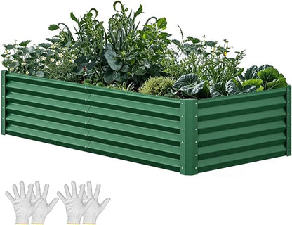 YITAHOME 6x3x1.5ft Galvanized Raised Garden Bed, Metal Planter Box with Safety Rubber, Gloves, Outdoor Flower Bed for Planting Plants Vegetables, Green