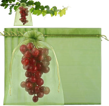 Shintop 100Pcs Fruit Protection Bags, 8x12 Inch Green Grape Netting Cover Drawstring Mesh Bags Pest Barrier for Fruit Trees Flower