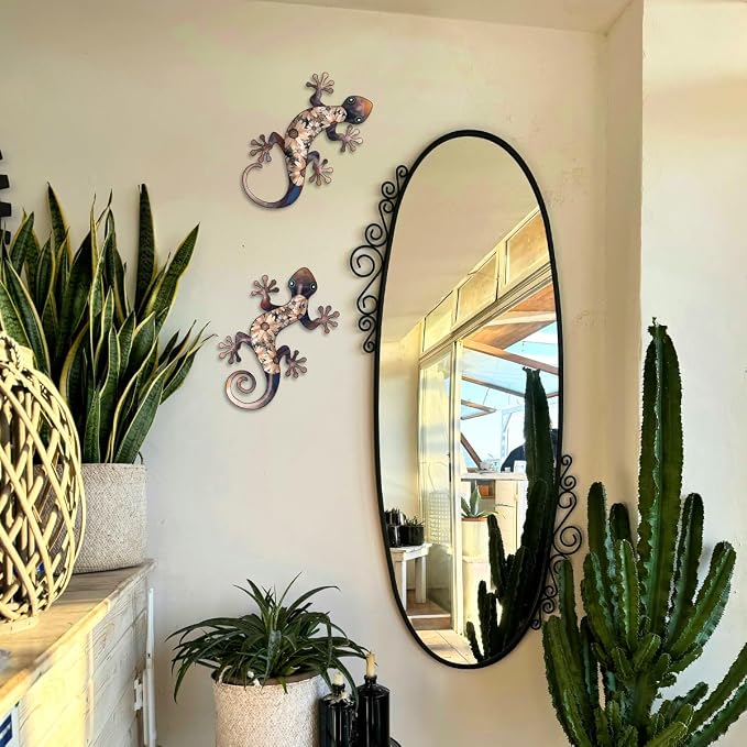 Metal Gecko Wall Art Decor -11.8 inch Black Metal Gecko Wall Hanging Sculpture Decorations for Indoor or Outdoor, Garden Yard Fence Porch Exterior Wall Decor (Set of 2)