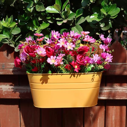 3 Pack Metal Railing Planters, 10.5" Oval Hanging Flower Pots with Detachable Hooks & Drainage Holes, Fits Rails up to 2.36", Galvanized Iron Fence Bucket for Balcony Garden Patio - Orange