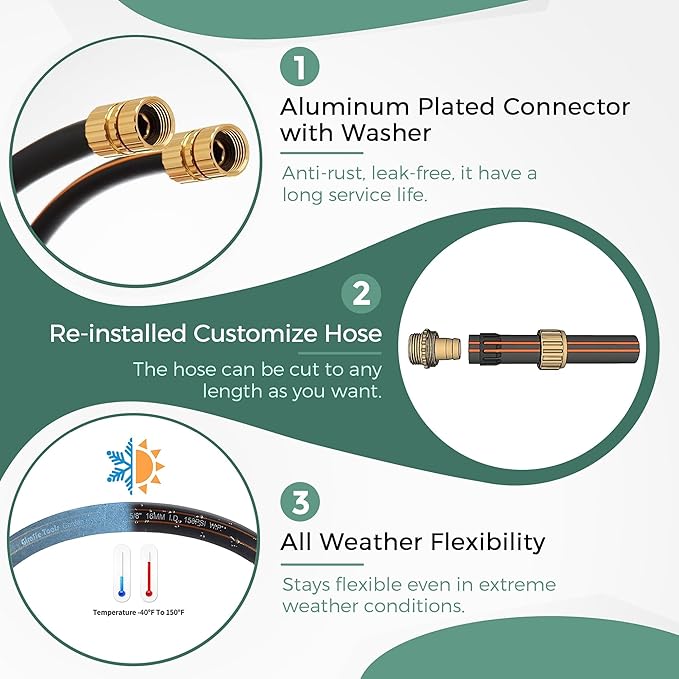Giraffe Tools Garden Hose 5/8" Custom Length, No Kink, Flexible, Leakproof Water Hose, 600 Burst PSI, 15ft Double Female Fittings,Black Orange