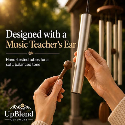 Silver Wind Chimes for Outside, 29 Inch Hand Tuned G Major Pentatonic Wind Chime, Memorial Sympathy Gift for Loss of Loved One, Deep Tone Aluminum Bamboo Garden Patio Porch Decor