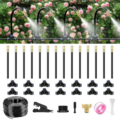 40FT Drip Irrigation System for Garden – Automatic Watering Kit with Solid Brass Metal Connectors, 360° Bendable Tubing & 14 Adjustable Nozzles for Greenhouse, Lawn, Yard & Plants