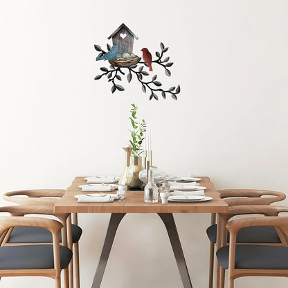 Birds Wall Metal Decor Outdoor Art Hanging Metal Tree with Birdhouse for Living Room Tree Leaf Wall Decor for Indoor Outside Garden, 10.6 x 12 Inches