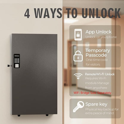 WeHere 360-Key Smart Key Lock Box, Wall-Mount Key Cabinet with Key Management App(Track Key Borrow/Return), Keypad, Bluetooth & WiFi Unlock (Sold Separately) for Commercial, School, Rental, Office