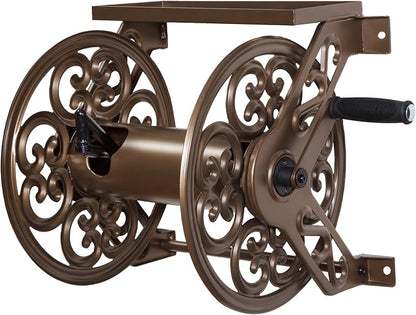 Liberty Garden 708 Steel Decorative Wall Mount Garden Hose Reel, Holds 125-Feet of 5/8-Inch Hose - Bronze