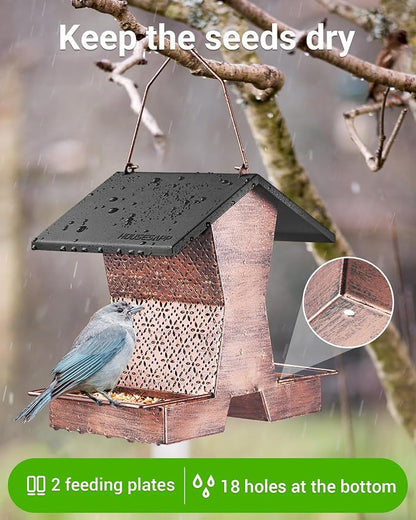 HouseSapp Bird Feeders for Outdoors Hanging - 2.4 LBs Metal Bird Feeder, House Shape Birdfeeders Attracting Wild Birds for Outside, Yard, Garden Decoration, Heavy Duty Platform