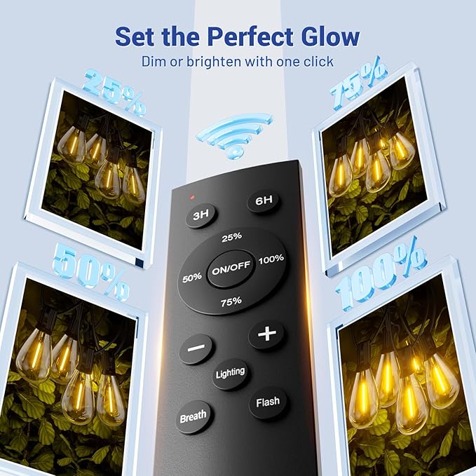 150FT Outdoor String Lights with Remote & Dimmable, 55+2 Shatterproof Waterproof Bulbs, Dimmable Outside Hanging Patio Lights for Backyard, Porch, Deck, Garden 2200K Warm White