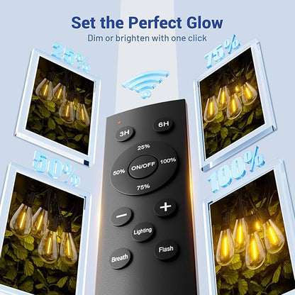 150FT Outdoor String Lights with Remote & Dimmable, 55+2 Shatterproof Waterproof Bulbs, Dimmable Outside Hanging Patio Lights for Backyard, Porch, Deck, Garden 2200K Warm White