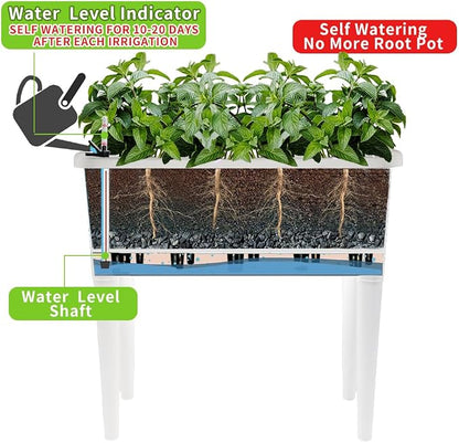 4 Pcs Self Watering Elevated Raised Garden Bed, Large Outdoor Plastic Planter Box Big Flower Plant Pot for Planting Flowers Vegetables and Herbs (4, White)