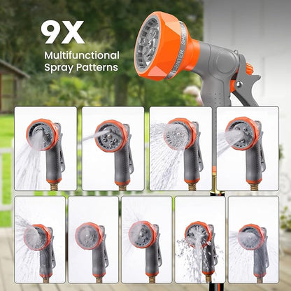 NEWBULIG Garden Hose Reel, 1/2" x 78 ft Retractable Heavy Duty Water Hose Reel with 9 Pattern Nozzle, Slow Retract System, 180° Swivel Wall Mount for Outside Yard Cleaning