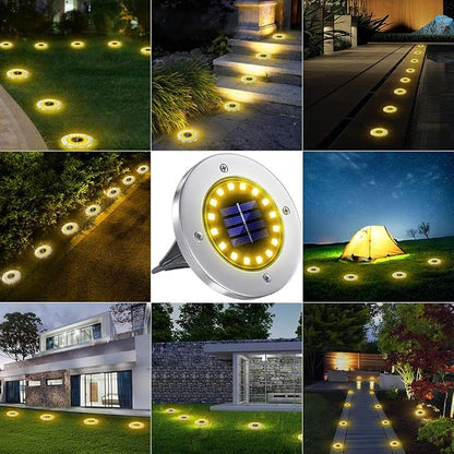 NFESOLAR Solar Ground Lights Outdoor with 16 LEDs Waterproof for Outdoor | Stainless Steel Shell, Wire-Free, Easy to Use for Garden Yard Lawn Pathway Walkway- Warm White 8 Pack
