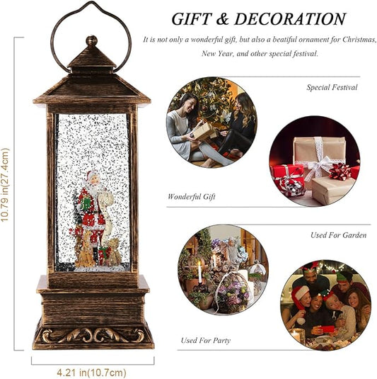 Rotating Santa Musical Snow Globe Lantern, Xmas Decor, 8 Xmas Songs &Timer | sparkling water under lights, 8 festive songs & auto timer. Perfect indoor Christmas decor for home/party celebrations