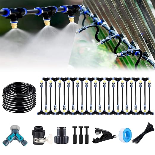Update Drip Irrigation Kit, 98FT Automatic Watering System with 25 Replaceable 360° Bendable Sprayers, Atomizing Copper Nozzles for Garden, Plant, Lawn, Patio and Yard.(25)
