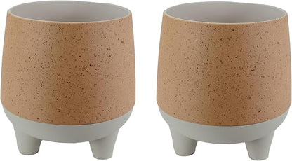 The HC Companies 6 Inch Orion Self Watering Planter - Lightweight Indoor Plastic Plant Pot for Herbs and Flowers, Muted Clay (2 Pack)