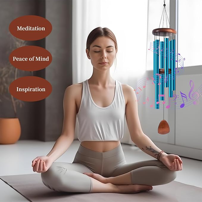 37 Inch Large Aluminum Wind Chimes, Serene Blue with Deep Tone and Wood Top, Outdoor Decor for Garden Patio Backyard Porch, Birthday Housewarming Gift