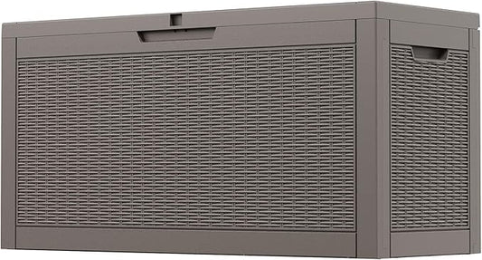 Outdoor Storage Box, 60 Gallon Resin Deck Boxes Outdoor Waterproof For Patio Furniture, Garden Tools, Pool Supplies, Lockable And UV Resistant (Rattan Gray)