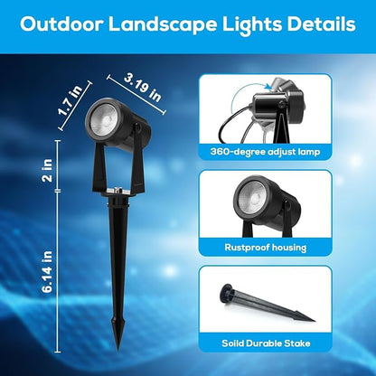 ZYAN Landscape Spotlights, Dimmable, Timer, Auto On Off, Low Voltage, Plug and Play, IP65 Waterproof, 2700K Warm White, for Garden Yard Pathway (6 Pack)