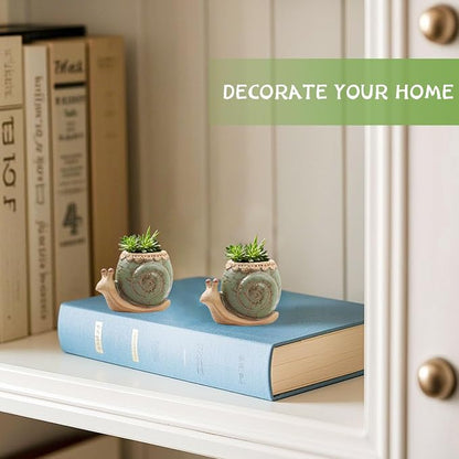 Snail Planter Small Ceramic Planter Pot Animal Planters Small Succulent Pots with Drainage Snail Decor for Living Room Room Office Desktop Decoration (Plants Not Included)