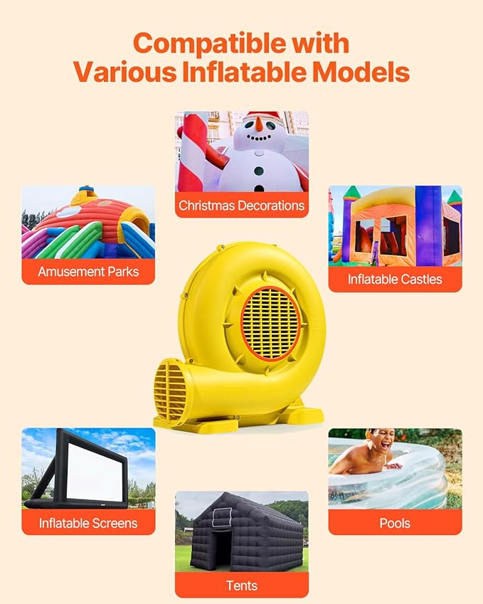 VEVOR Inflatable Blower, Electric Air Blower, Bounce House Blowing Pump, Commercial Corded Fan Pump for Castle Wate Slides Water Slide Bouncy Castle