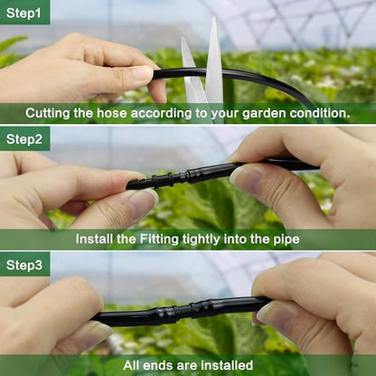Drip Irrigation Coupling Fittings-110 Pieces Couplers for 1/4” Tubing,Barbed Connectors for Drip or Sprinkler Systems