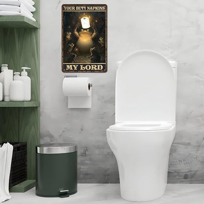 Vintage Frogs Tin Sign Your Butt Napkins My Lord Retro Bathroom Metal Poster Magic Funny Frog Wall Art Froglovers Toilet Man Cave Bar Cafe Indoor Room Garage Store Office 12 * 8inch