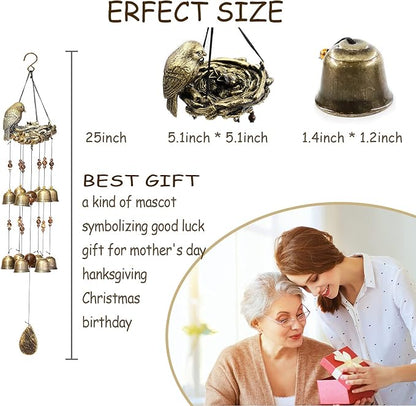 Bird Nest Wind Chimes,Wind Chimes for Outside with 12 Wind Bells for Glory Mothers Love Gift,Bird Bells Chimes Hanging Decoration for Outside Garden Yard Church, Bronze