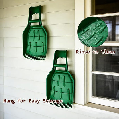 Ashfield & Harkness: Leaf Scoops - 2 Pack, Green - Rake Grabbers, Tine Edge Claw Hand Tools, Garden-Outdoor-Yard Work, Collect Grass Clippings-Plants