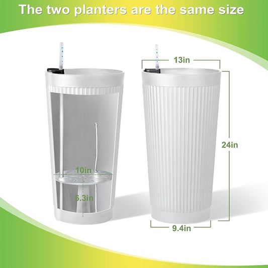 TUYOHW Set of 2 Large Round Tall Planter for Indoor or Outdoor 24" Flower Pots for Porch, Patio, Backyard, Large Planters for Outdoor Indoor Plants