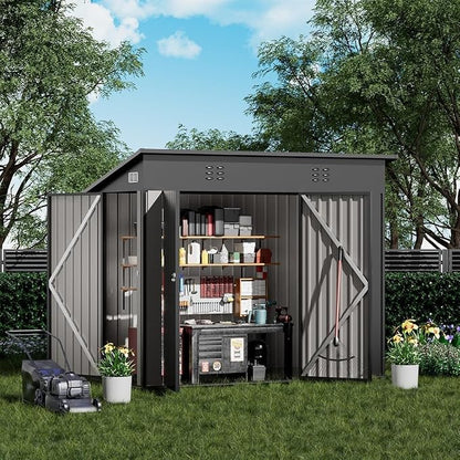 COMHOMA 8'x4' Shed Outdoor Storage,Metal Garden Tool Utility | Steel Tool Shed with Lockable Doors, Sloping Roof, and Air Vent. Perfect for Backyard, Patio, Lawn, and Poolside