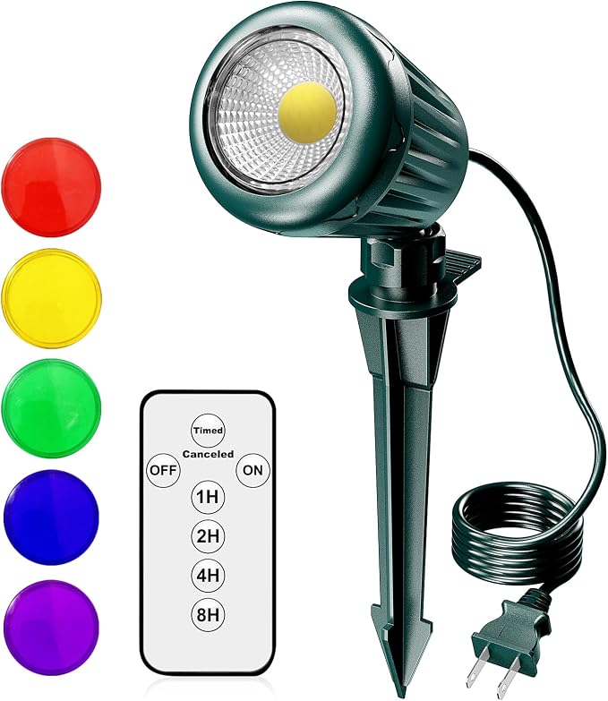 Outdoor Spot Lights,120V Timer Remote Control,Halloween Lights, | 6000K Landscape Lighting, 5 Color Lenses (RGB,Yellow,Purple) ,Christmas Lights for Flag Tree Garden