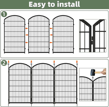 Decorative Garden Fence 48in x17ft, 8 Pack Rustproof Metal No Dig Fence Animal Barrier for Dog, Arched Flower Bed Edging Ornamental Wire Border Panel Fencing (Black, 8 Panels-48in(H))