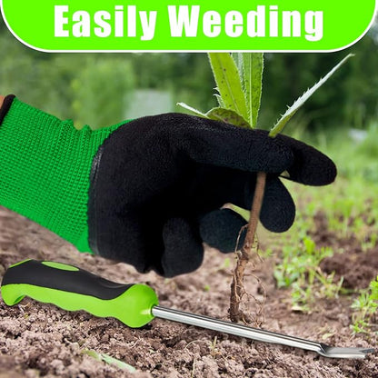 Honoson 2 Pcs Weed Puller Tool Dandelion Puller Digger with Soft Handle Polished Stainless Steel Garden Hand Weeder Remover Tool with Gloves for Garden Lawn Farmland Planting Care in Patio Lawn Yard