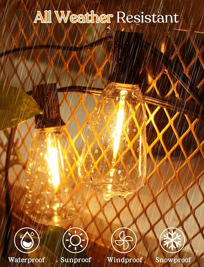 YOYONACY 150 FT Outdoor String Lights for Outside – LED Patio Lights Waterproof with Dimmer Remote – Hanging Lights Shatterproof ST38 Vintage Edison Bulbs Porch Backyard Cafe Bistro