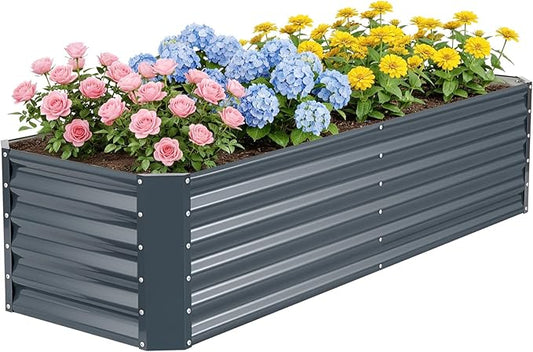 6×2×1.4ft Galvanized Raised Garden Bed Kit, Metal Planter Boxes Outdoor, High Raised Beds for Vegetables, Fruits, and Flowers - IronGrey