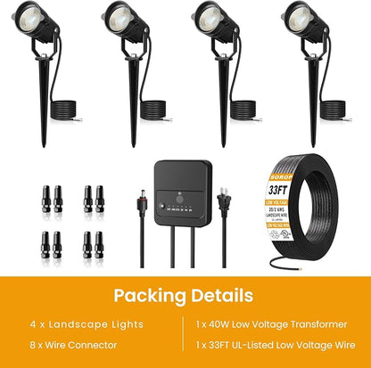 Landscape Lighting Kit, 6W Low Voltage Landscape Lights with Dusk to Dawn Transformer 33FT Wire, Waterproof Outdoor Landscape Lights 3000K 12-24V, Outdoor Spotlight for Yard House 4Pack