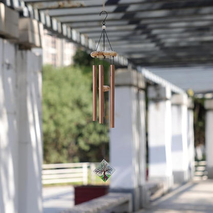 Solar Wind Chimes Outdoor with Glass and Copper (Square Life Tree) | Solar Powered, Garden Decor, Patio Decor, Glass and Copper, Outdoor Use