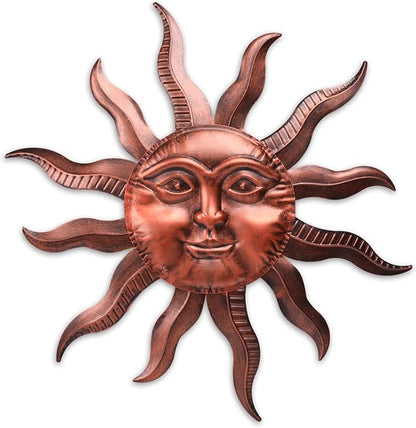 VCUTEKA 27" Sun Metal Wall Art Outdoor Decor Moon Wall Decoration Metal Wall Sculpture Hanging Garden Wall Art Wall Sculpture for Indoor Outdoor Patio Fence Decoration Brown