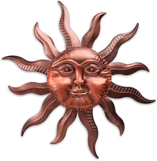 VCUTEKA 27" Sun Metal Wall Art Outdoor Decor Moon Wall Decoration Metal Wall Sculpture Hanging Garden Wall Art Wall Sculpture for Indoor Outdoor Patio Fence Decoration Brown