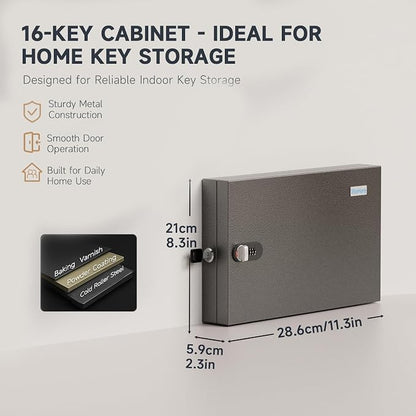 WeHere 16 Key Lock Box - Wall Mounted Key Cabinet with 3-Digit Combination Lock & Backup Key, Key Organizer Lockbox for Home, Office, Rental, Property Management, Includes Key Tags