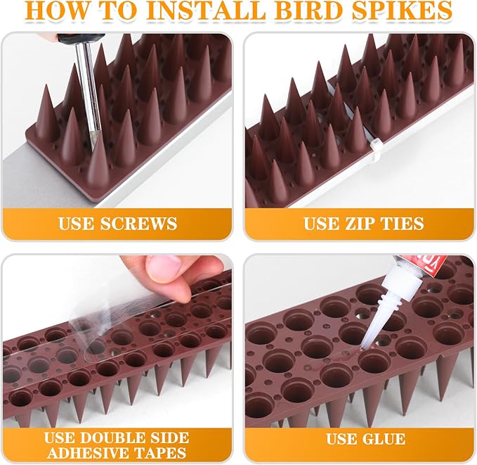 BORHOOD Bird Spikes, 20 Pack Pigeon Deterrent for Small Birds Raccoon Cats Defender for Outside to Keep Squirrel Away, Plastic Fence Spike for Railing and Roof-Brown
